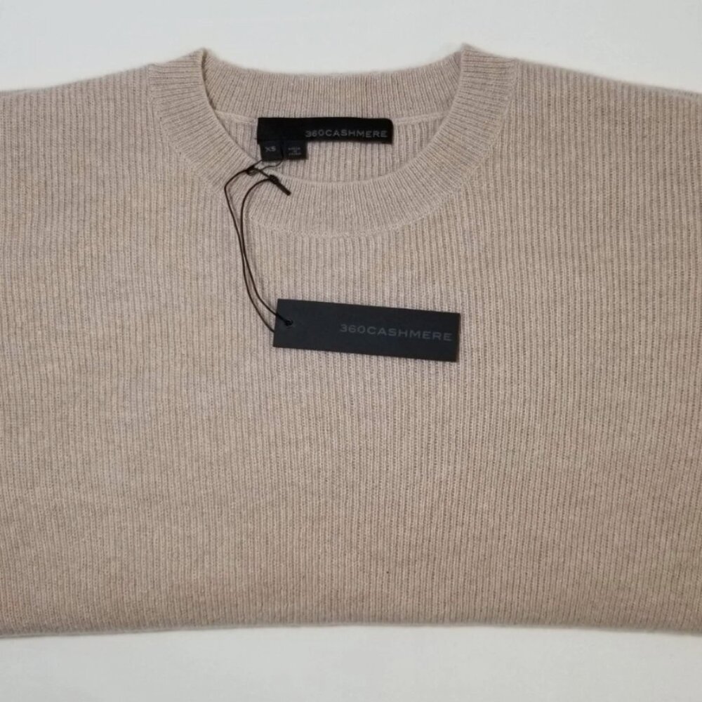 NWT 360 Cashmere Cynthia Ribbed Knit Crew Neck Cashmere Sweater Rose XS,S,M $288 - Picture 9 of 10